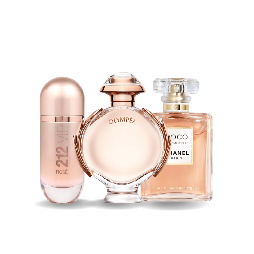 Coffret Charme Raffiné – 212 VIP Rosé de Carolina Herrera, Olympéa de Paco Rabanne et Coco Mademoiselle de Chanel [100 ml]